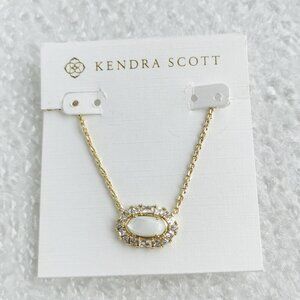 Kendra Scott Elisa Crystal Frame Gold Ivory Mother--Pearl Necklace NEW AUTHENTIC